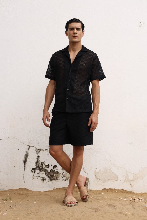Bermuda Jacquard Crochê Preta