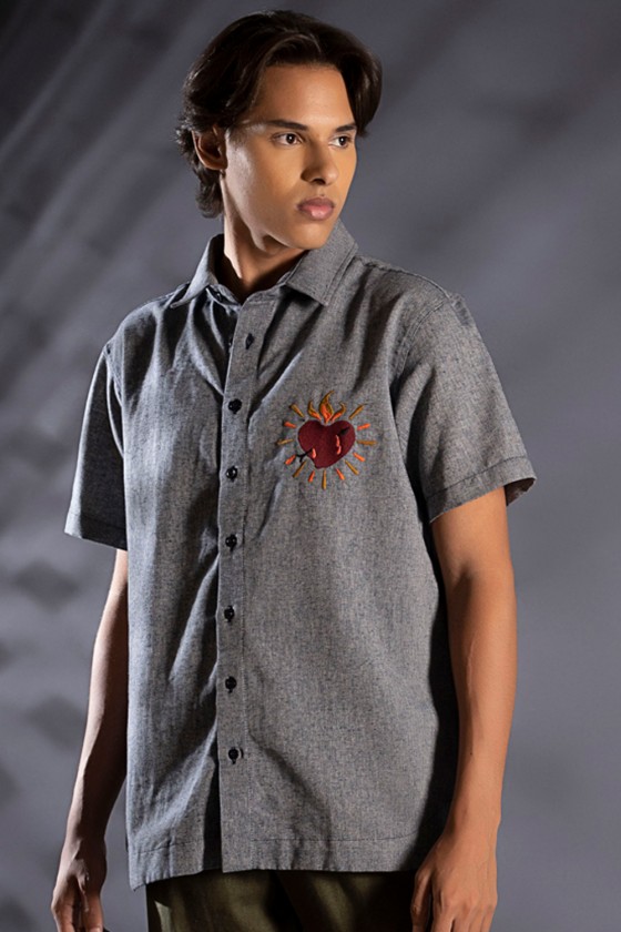 Camisa Bordada Azul
