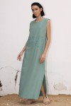Vestido Ondas Linho Pistache Vestido Ondas Linho Pistache